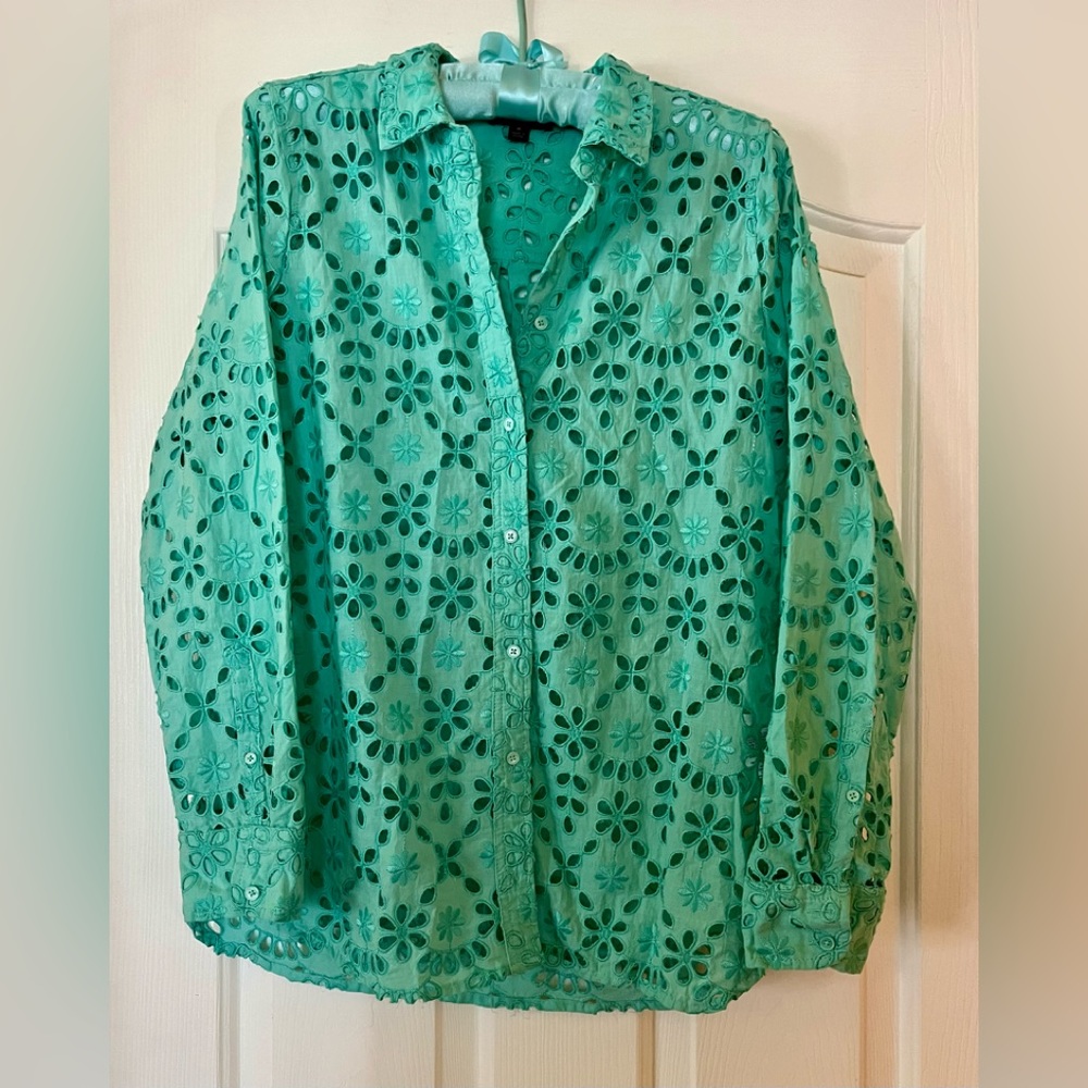 J Crew eyelet button down blouse
